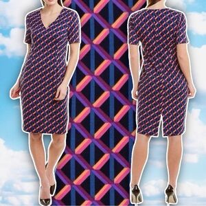 TRINA TURK Museo V-Neck Ponte Midi Dress Career Preppy Groovy Retro Twee Modest